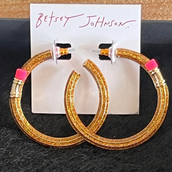 BETSEY JOHNSON 2025 Season ‘Back to School’ Sparkly Pencil Bypass Hoops NEW NWT - Picture 3 of 4